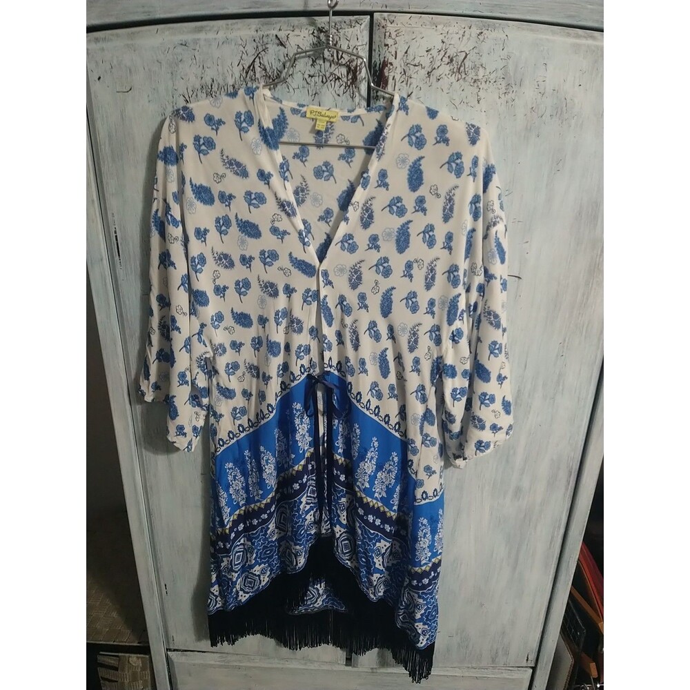 P.J. Salvage Fringed Floral Midi Cardigan Xs/S Boho Cottage Core Beachy